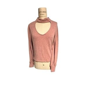 Shabby Chic Cutout Mock Neck Sweater Top Rose Pink Size Small Boho Western